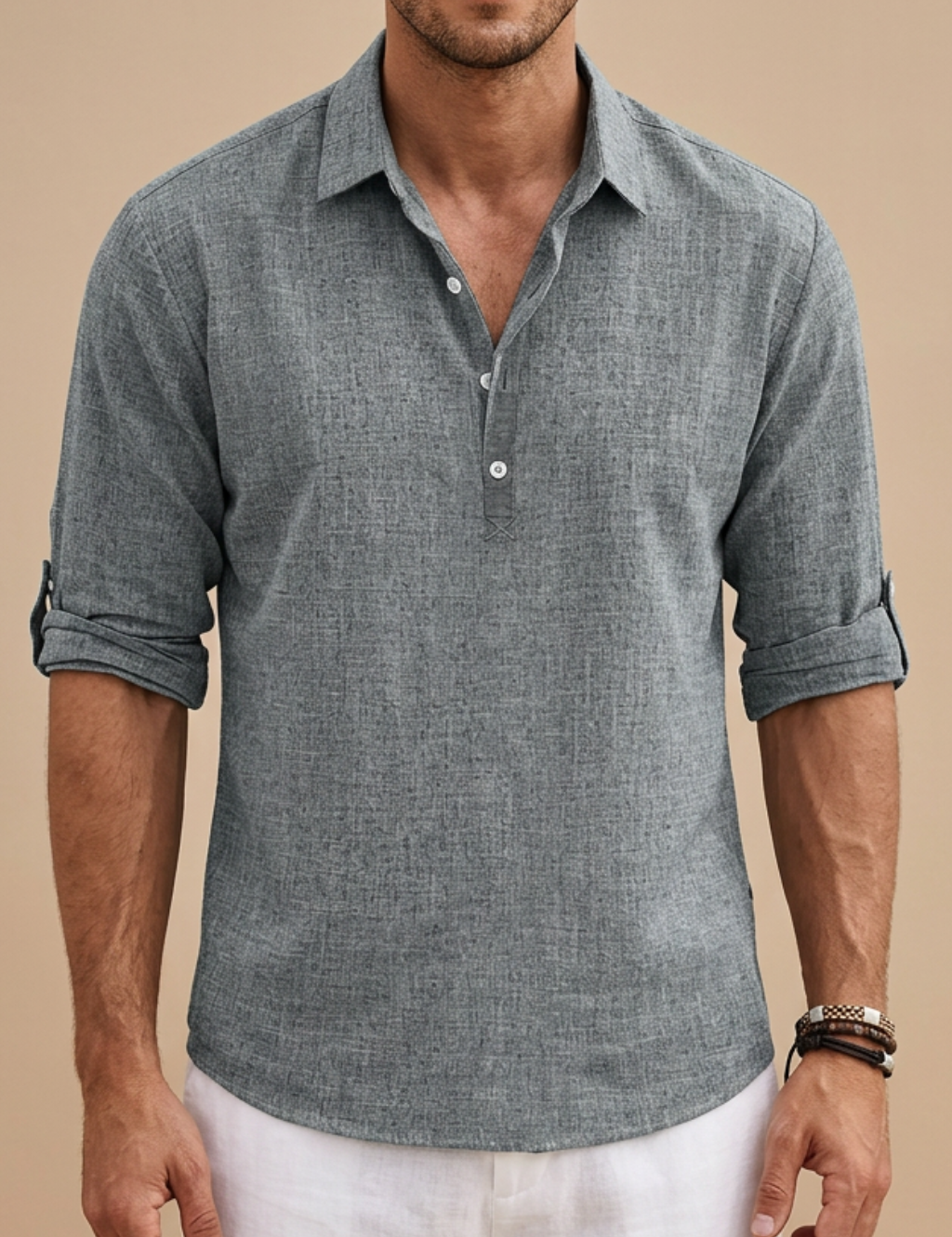 Matteo Kensington | Linen Blend Roll Sleeve Shirt For Men