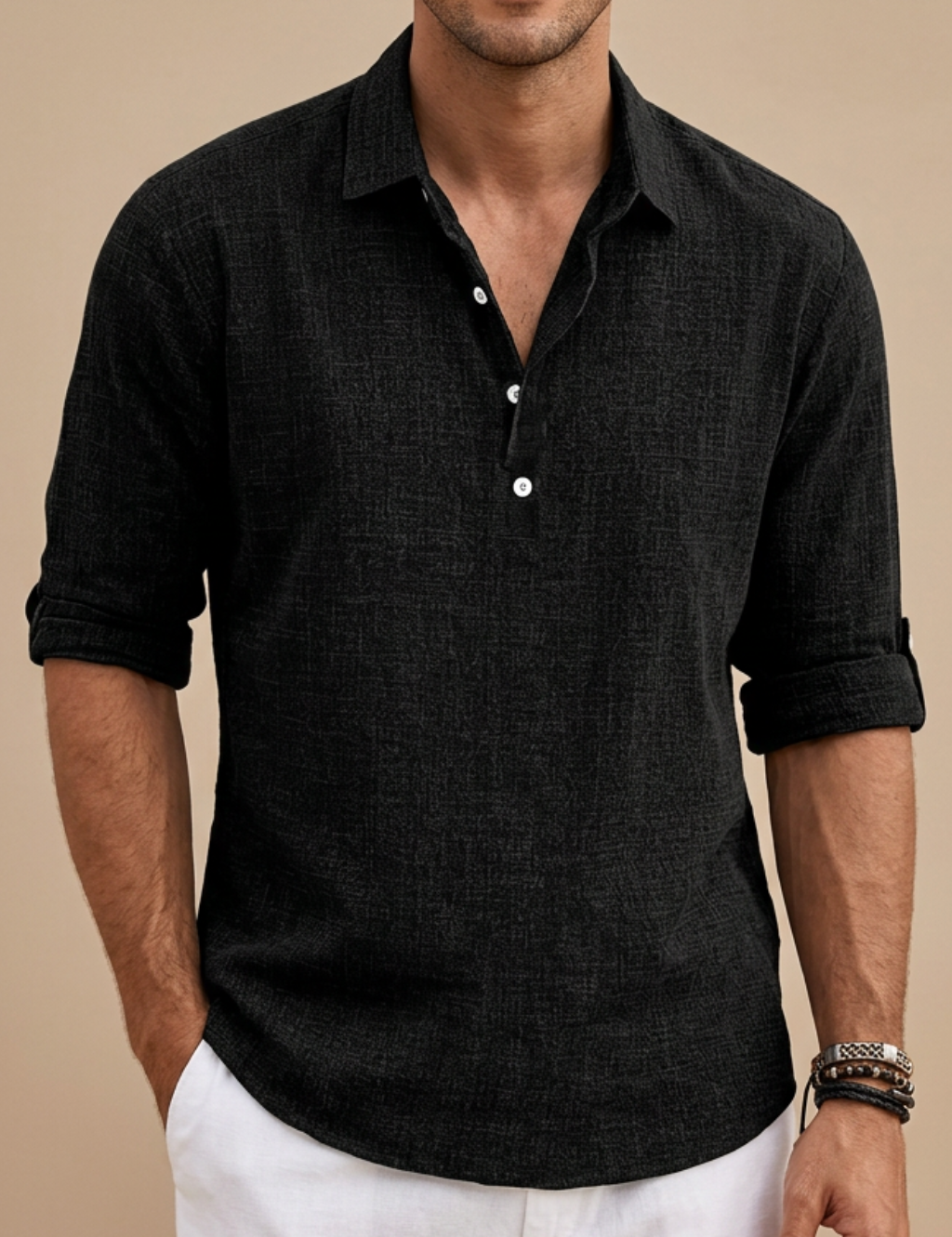 Matteo Kensington | Linen Blend Roll Sleeve Shirt For Men
