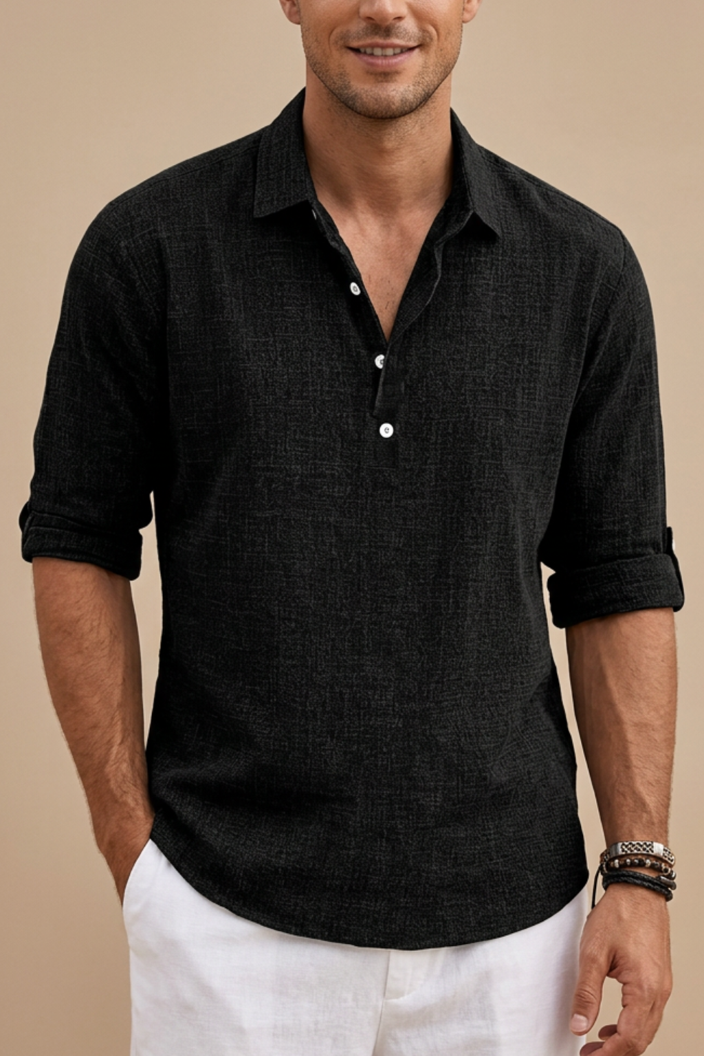Matteo Kensington | Linen Blend Roll Sleeve Shirt For Men