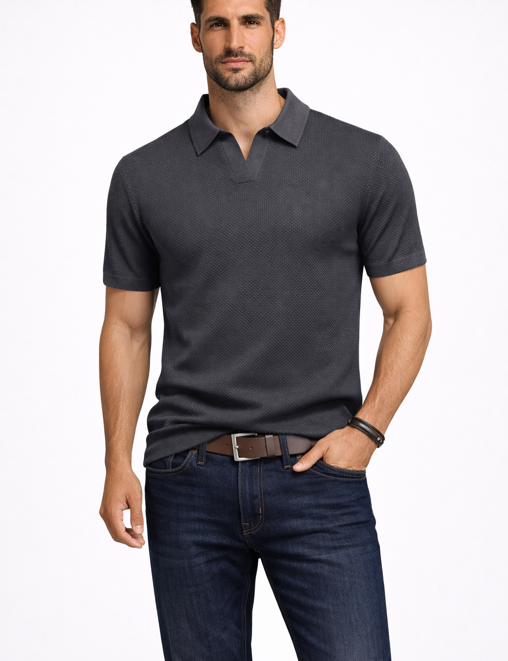 Matteo Ricci | Textured Knit Polo Shirt For Men