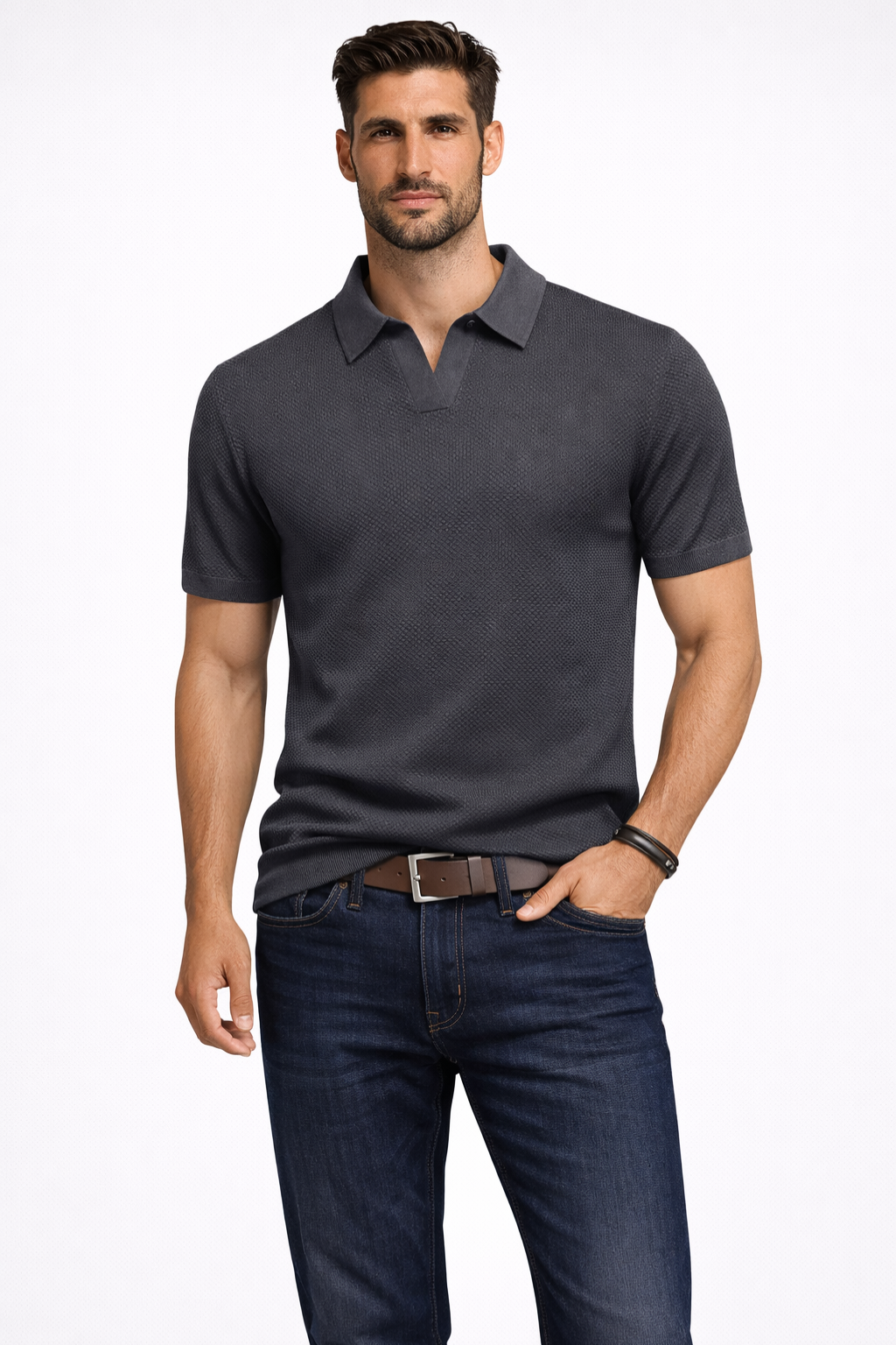 Matteo Ricci | Textured Knit Polo Shirt For Men
