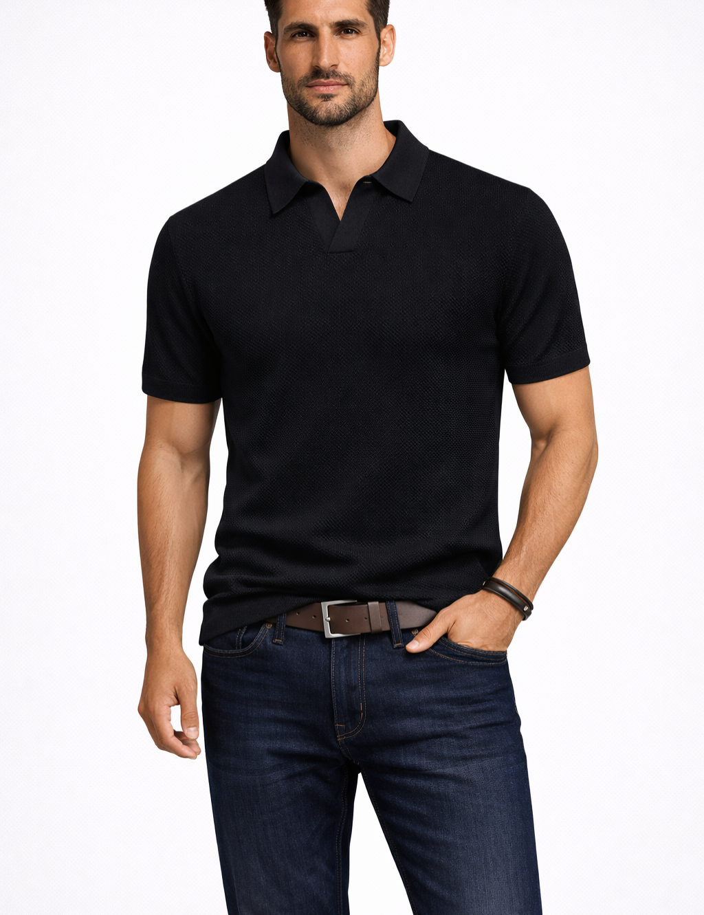Matteo Ricci | Textured Knit Polo Shirt For Men