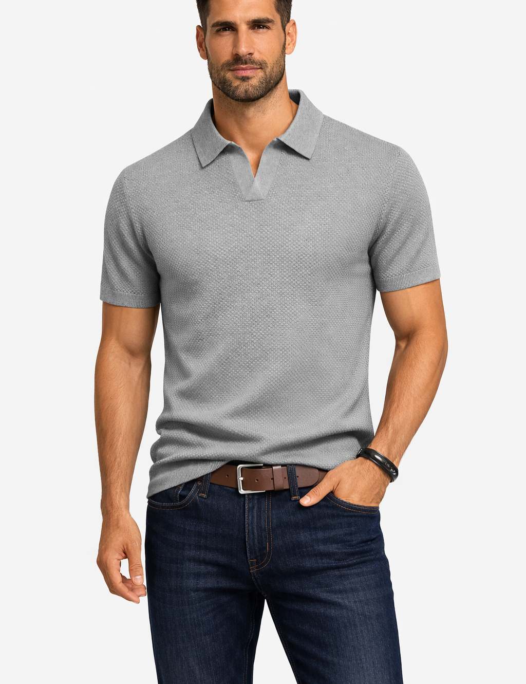 Matteo Ricci | Textured Knit Polo Shirt For Men