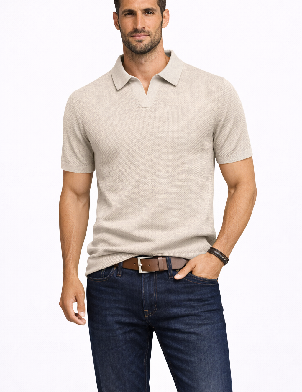 Matteo Ricci | Textured Knit Polo Shirt For Men