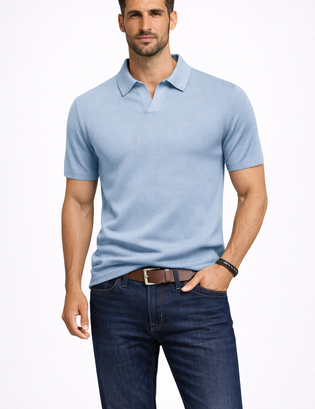 Matteo Ricci | Textured Knit Polo Shirt For Men