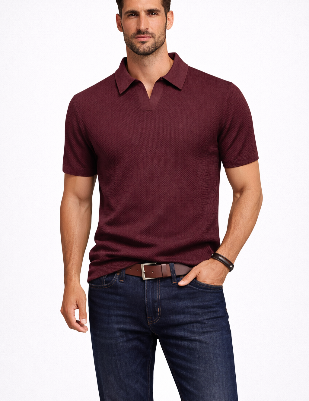 Matteo Ricci | Textured Knit Polo Shirt For Men