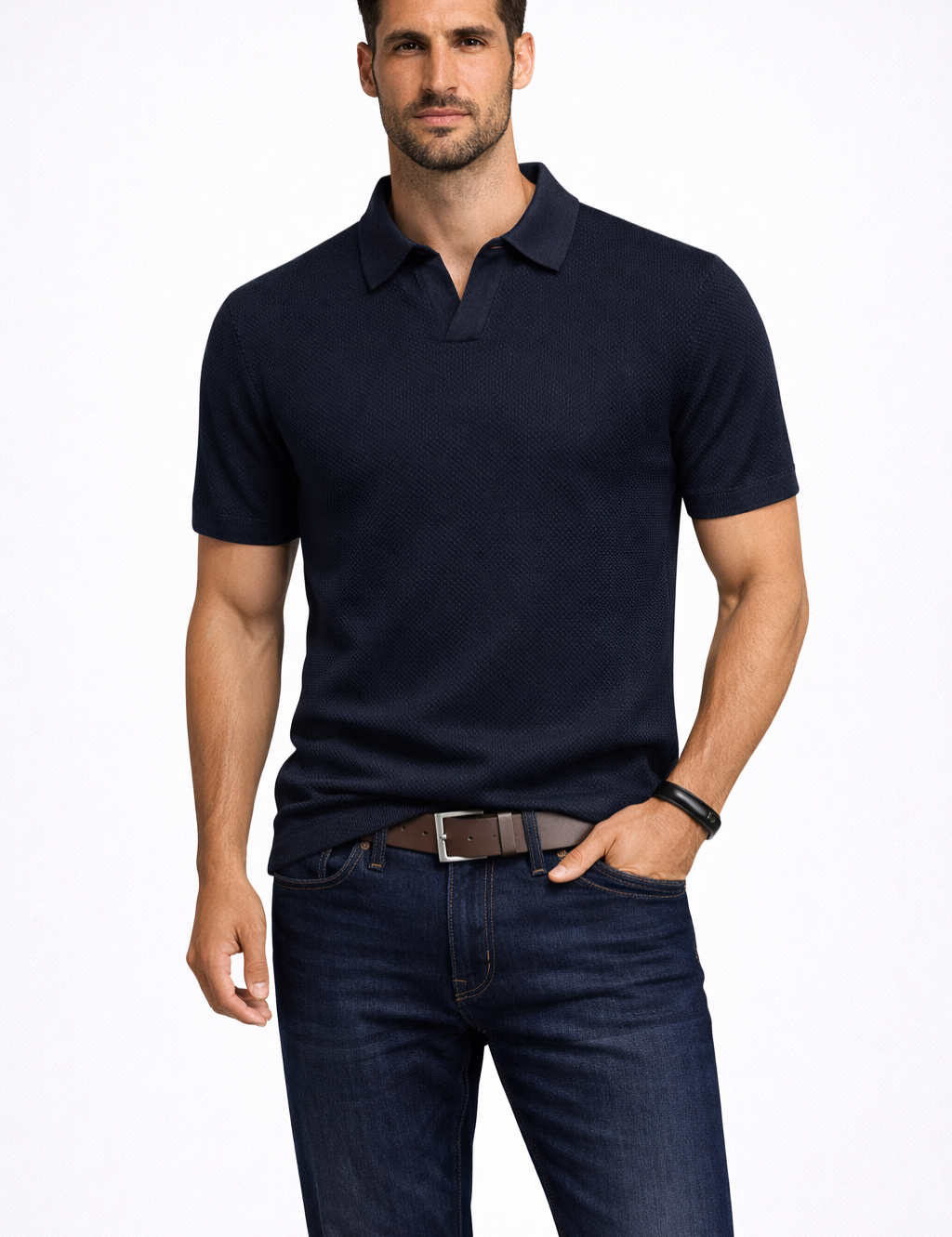 Matteo Ricci | Textured Knit Polo Shirt For Men