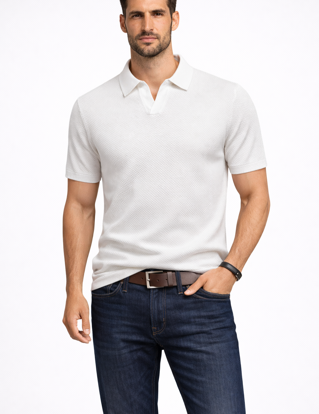 Matteo Ricci | Textured Knit Polo Shirt For Men