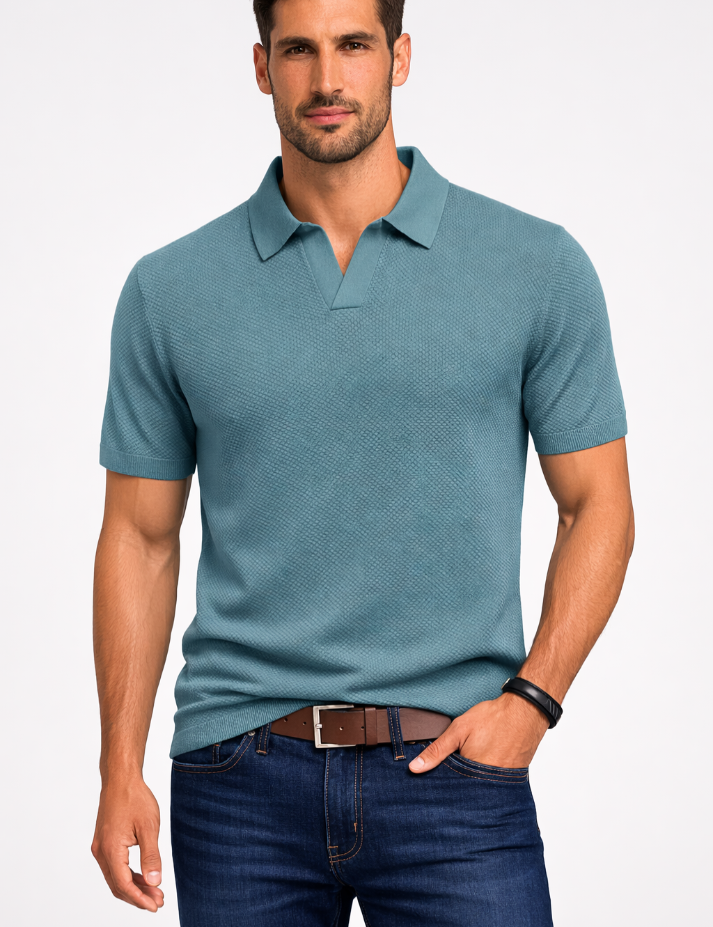 Matteo Ricci | Textured Knit Polo Shirt For Men