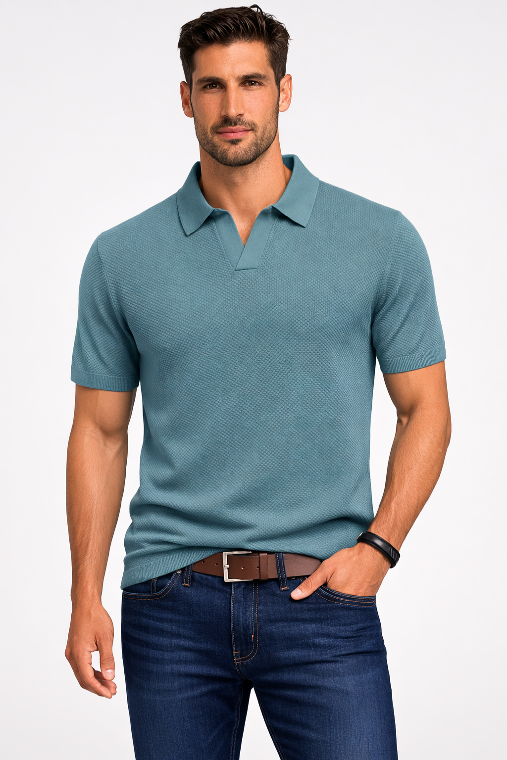 Matteo Ricci | Textured Knit Polo Shirt For Men