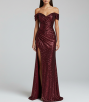 Melina Dawson | Off-Shoulder Sequin Maxi Prom Dress
