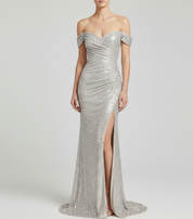 Melina Dawson | Off-Shoulder Sequin Maxi Prom Dress