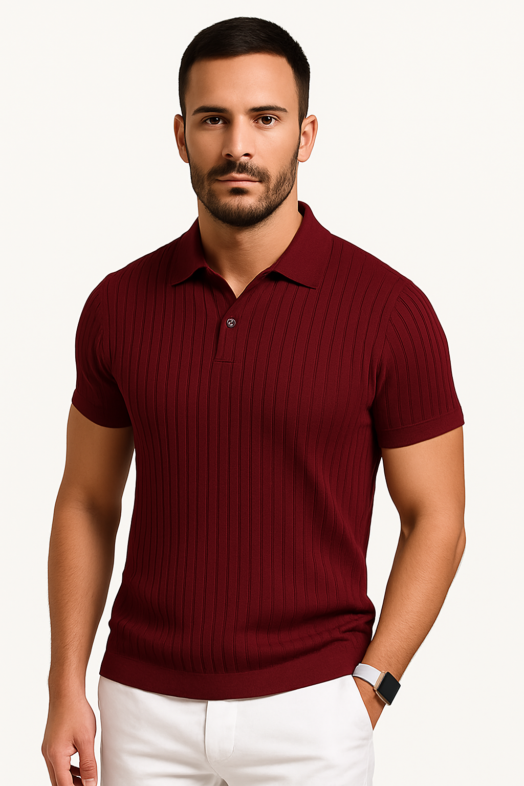 Matteo Sinclair | Men’s Ribbed Knit Polo Shirt