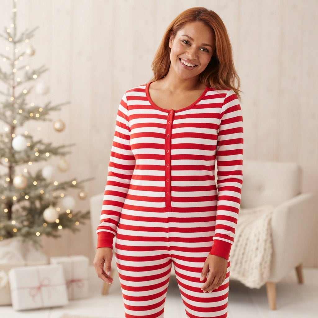 Combinaison de Noël rouge rayée Merry Stripe pour femmes
