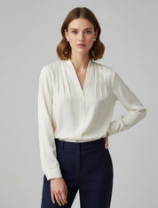 Mia Dawson | Pleated V-Neck Blouse
