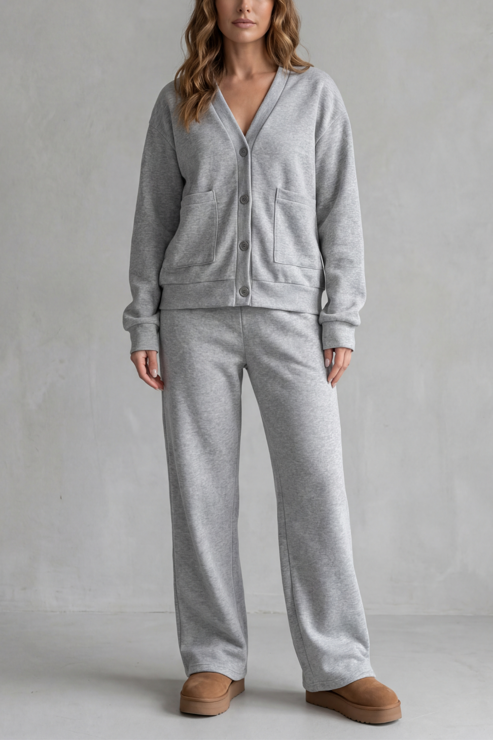 Elspeth Murray | Ensemble détente cardigan boutonné gris chiné