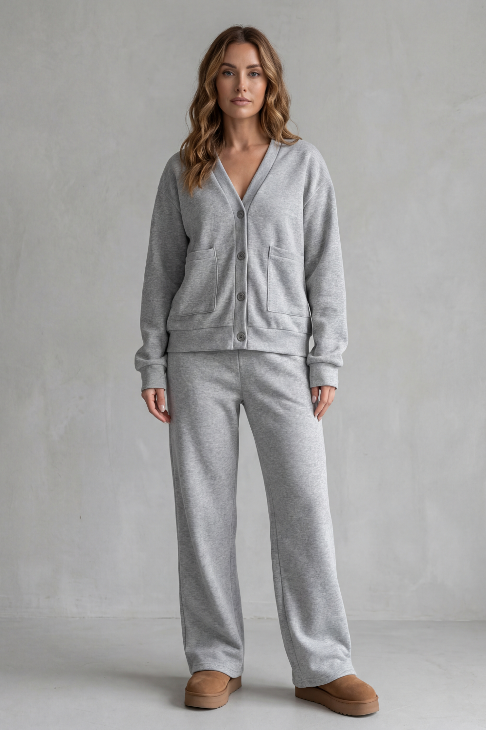 Elspeth Murray | Ensemble détente cardigan boutonné gris chiné