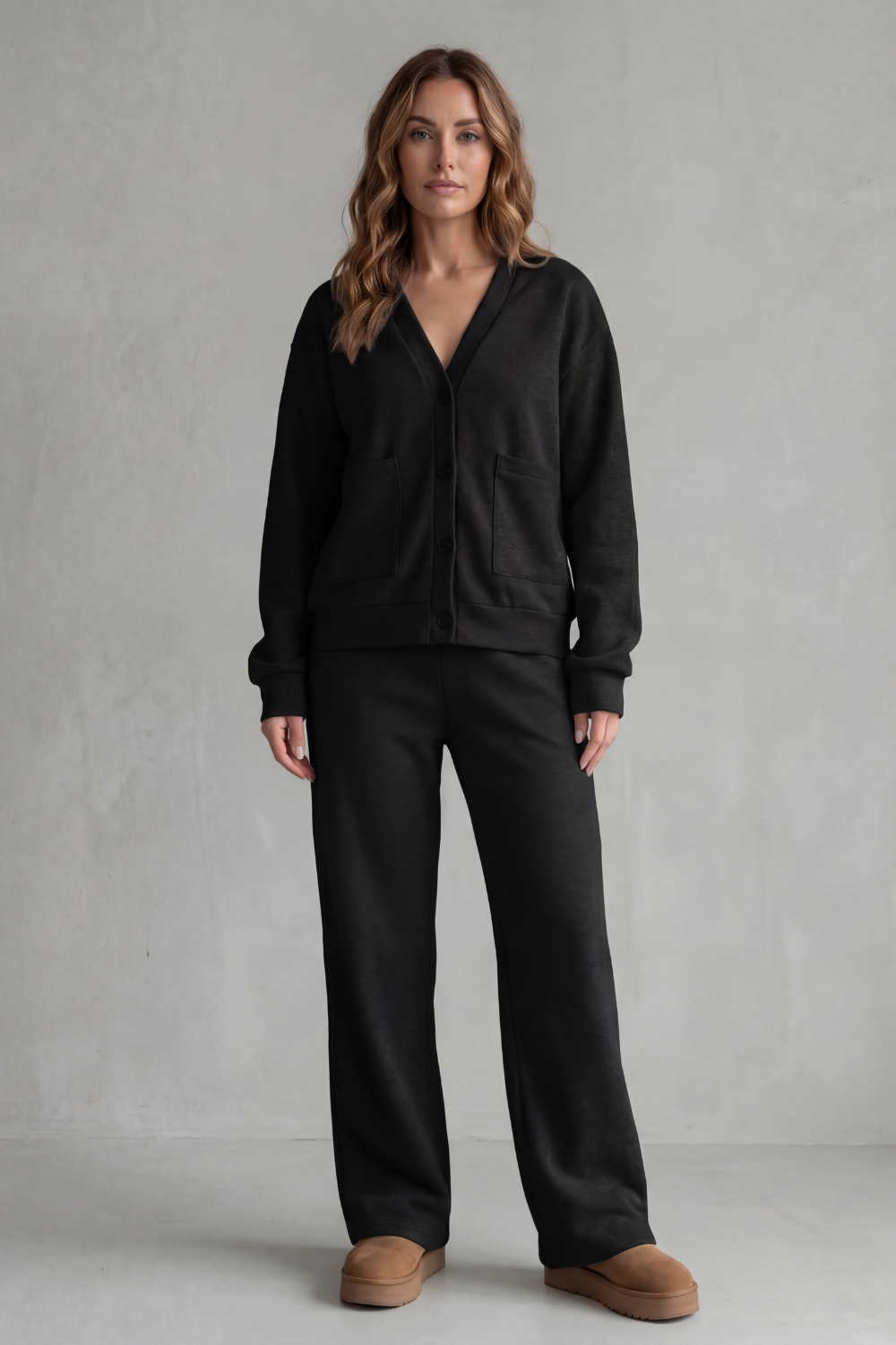 Elspeth Murray | Ensemble détente cardigan boutonné gris chiné