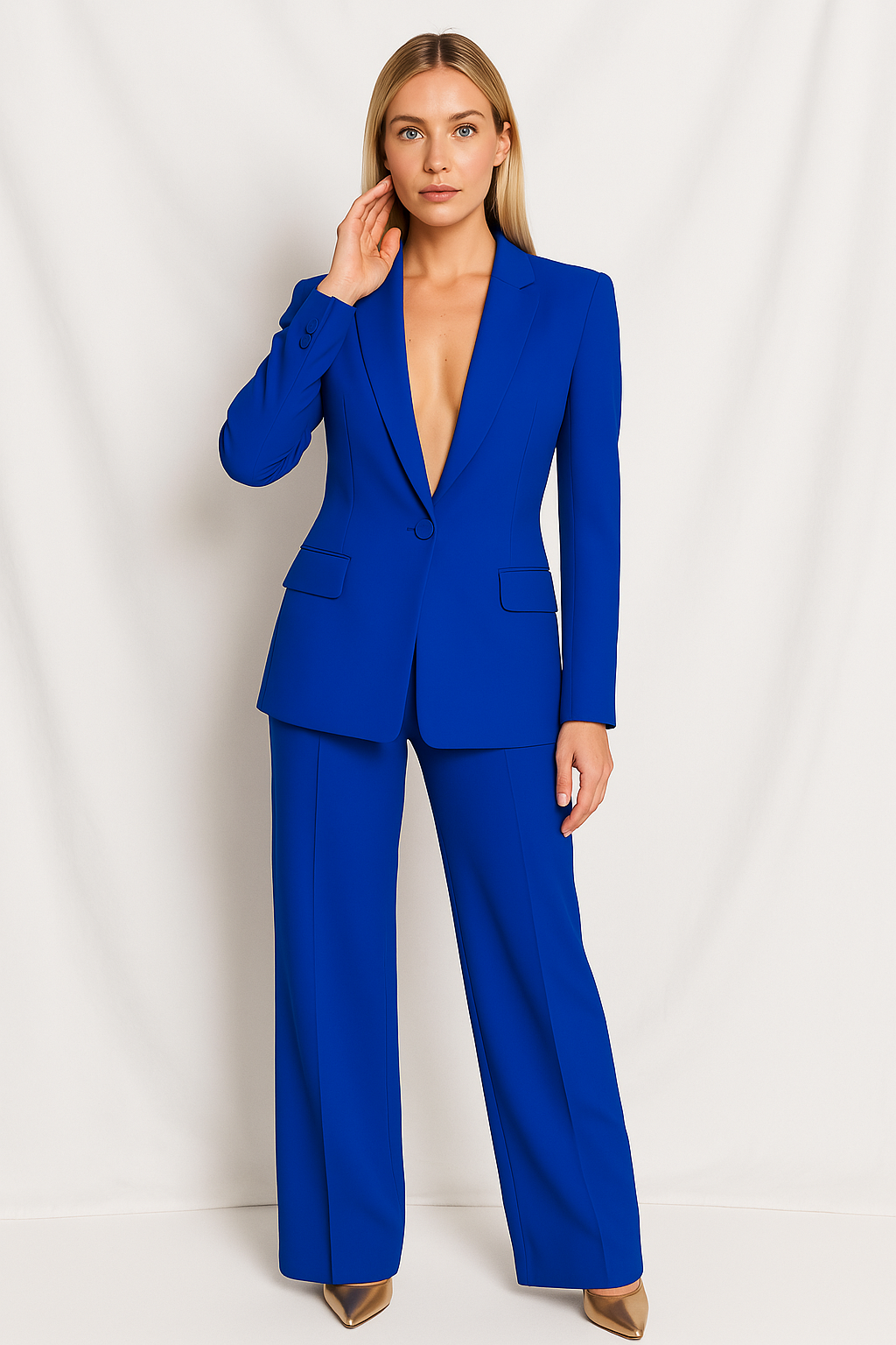 Monica Duchamp | Elegant Women's Blazer Set with High Waist Trousers