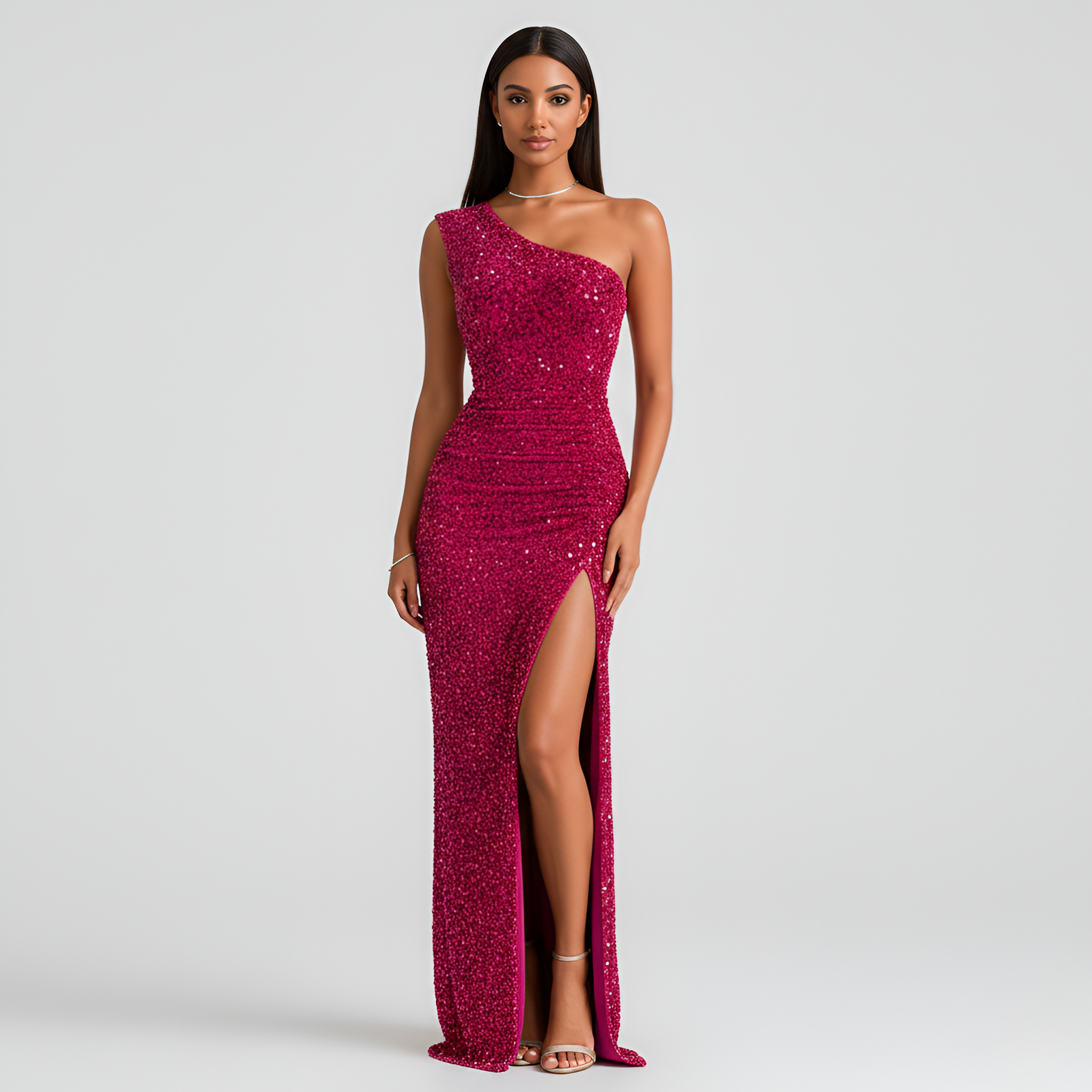 Nadia Knight | One-Shoulder Sequin Maxi Prom Dress