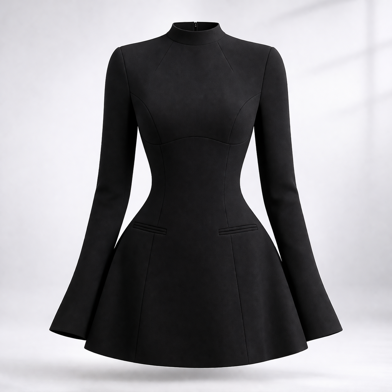 Natalie Devorcourt | High-Neck Flared Mini Dress in Black