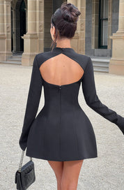 Natalie Devorcourt | High-Neck Flared Mini Dress in Black