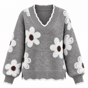 Nell Harrington | Floral Knit Sweater With V-Neck