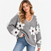 Nell Harrington | Floral Knit Sweater With V-Neck
