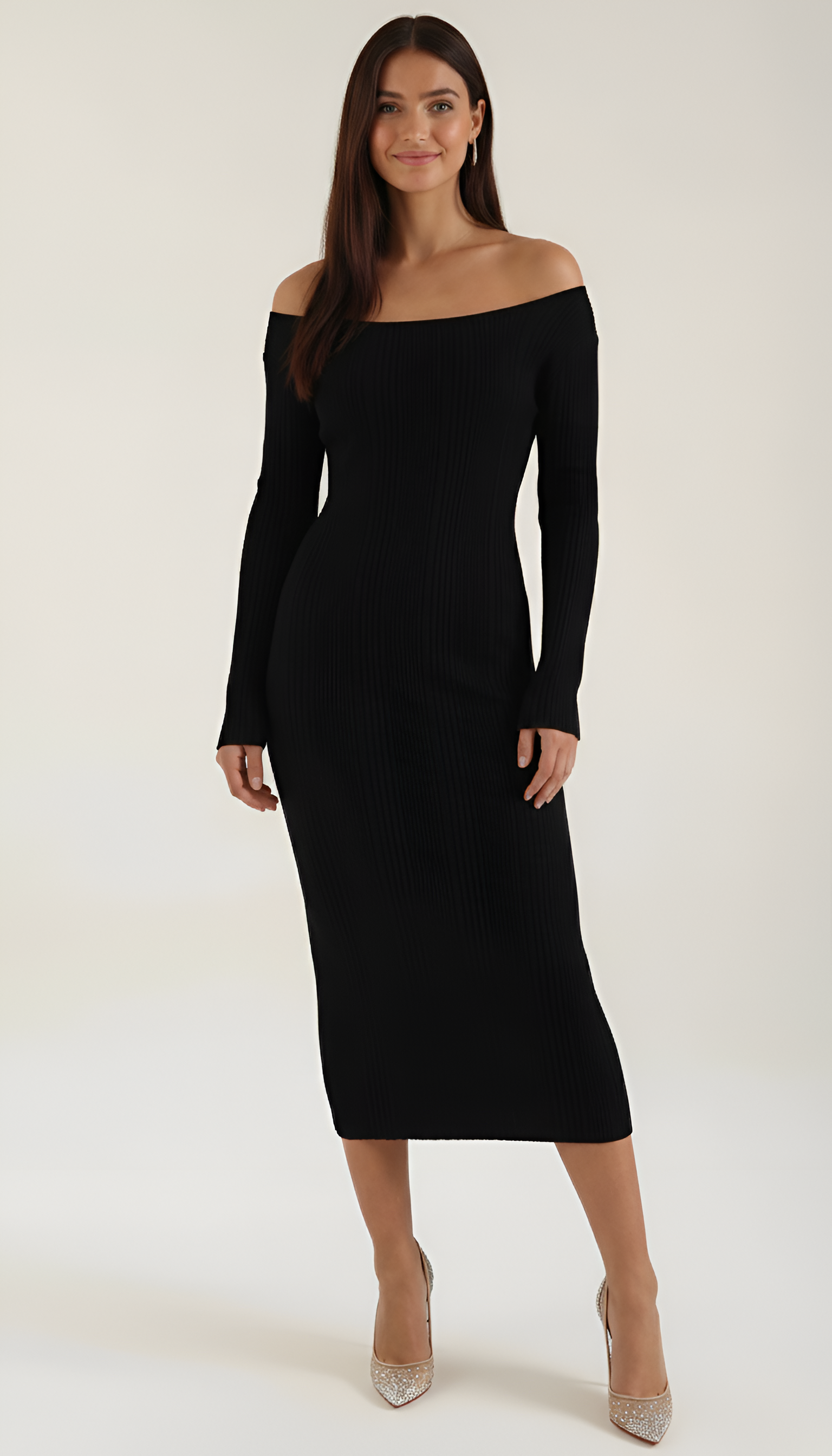 Nia Prescott | Off-Shoulder Ribbed Midi Dress