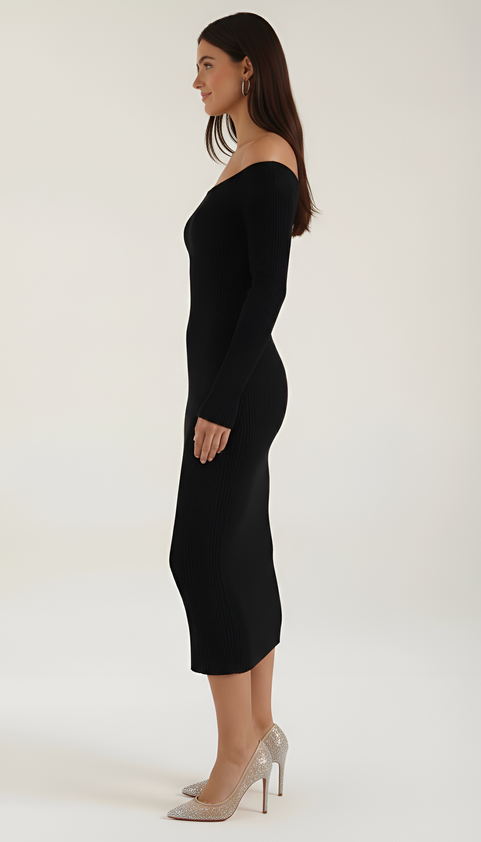 Nia Prescott | Off-Shoulder Ribbed Midi Dress
