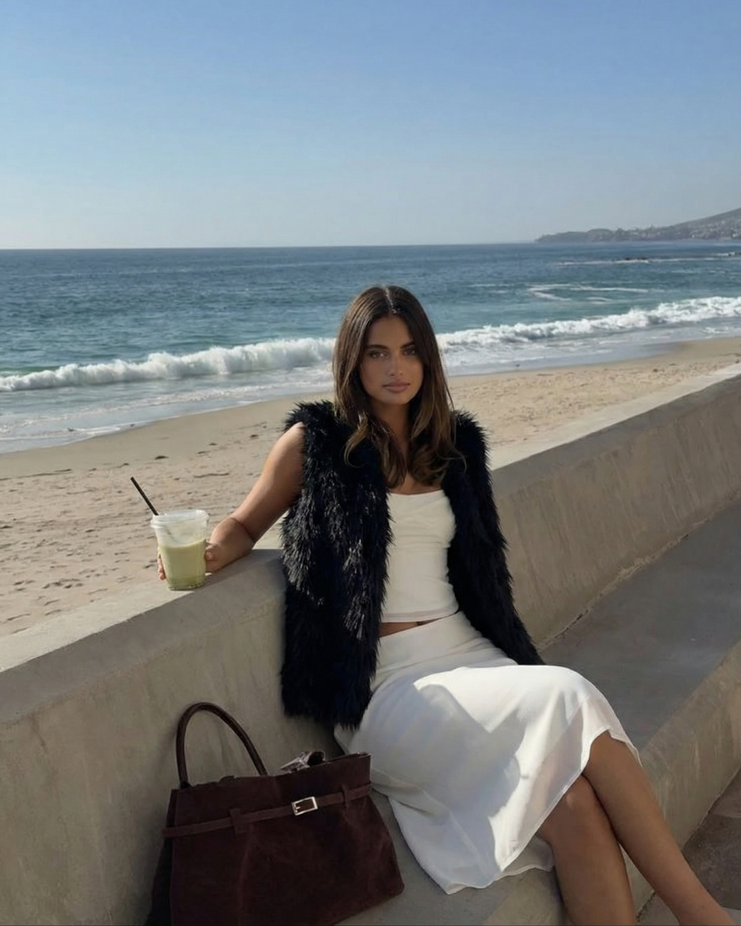 Nicolette Favreau | Faux Fur Gilet Black Sleeveless Fluffy