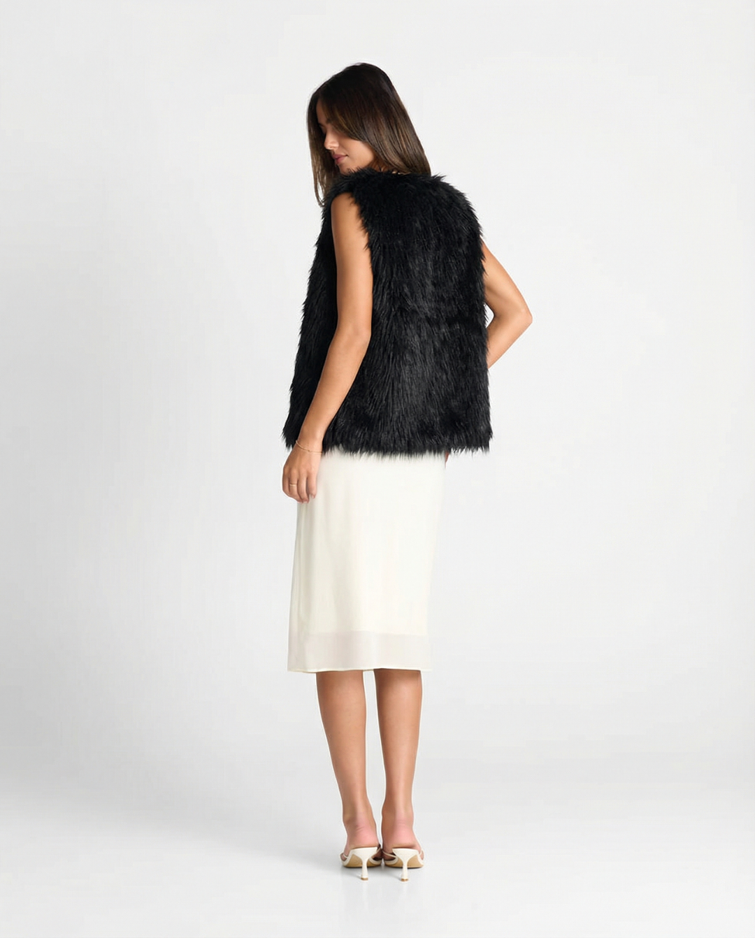 Nicolette Favreau | Faux Fur Gilet Black Sleeveless Fluffy