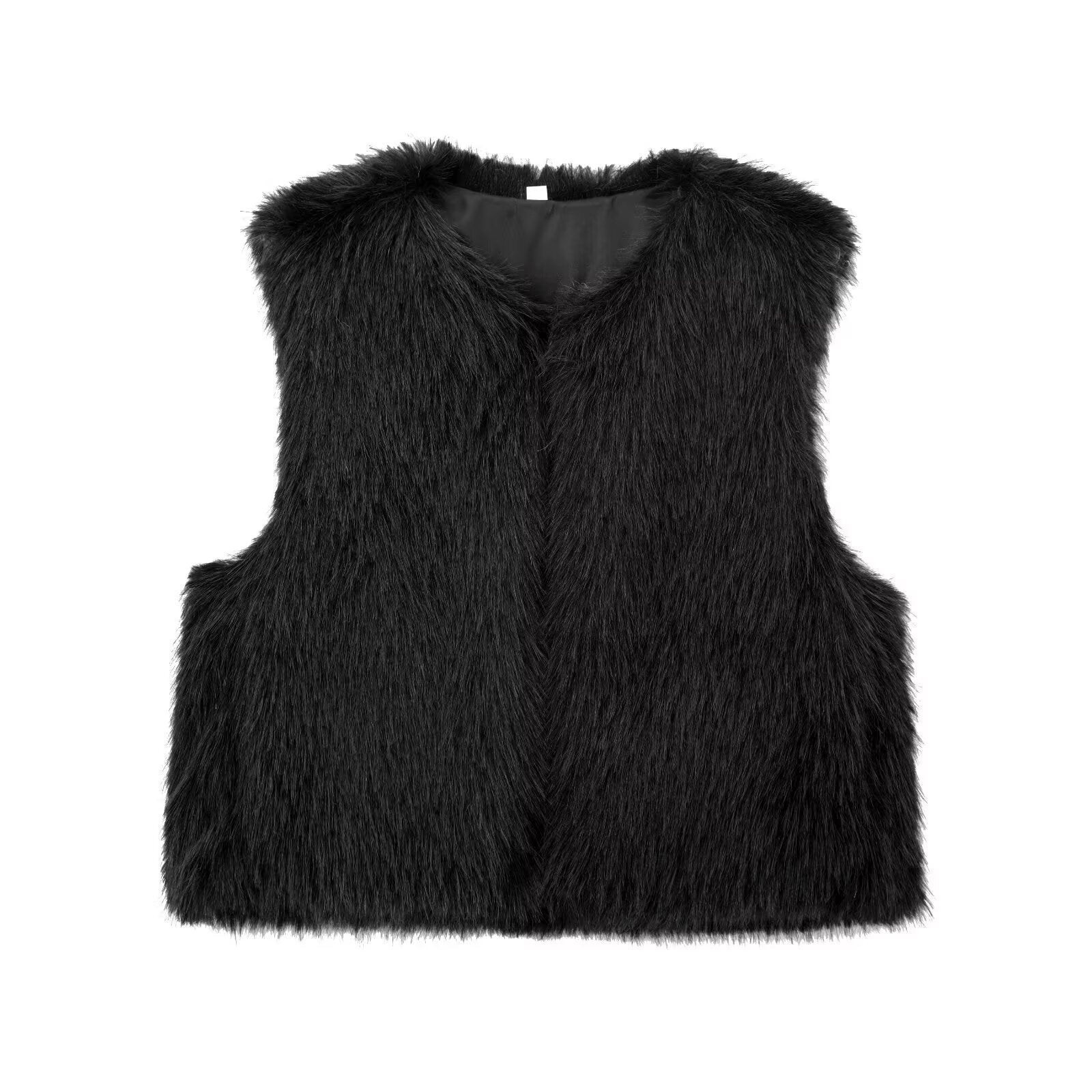 Nicolette Favreau | Faux Fur Gilet Black Sleeveless Fluffy