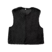 Nicolette Favreau | Faux Fur Gilet Black Sleeveless Fluffy