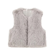 Nicolette Favreau | Faux Fur Gilet Black Sleeveless Fluffy
