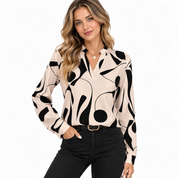Nina Fairweather | Abstract Print Blouse With Split Neckline
