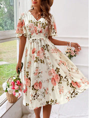 Noemi Grayson | Floral V-Neck Midi Summer Dress for Women