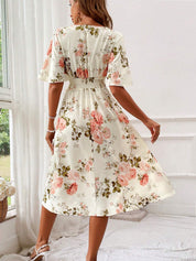 Noemi Grayson | Floral V-Neck Midi Summer Dress for Women