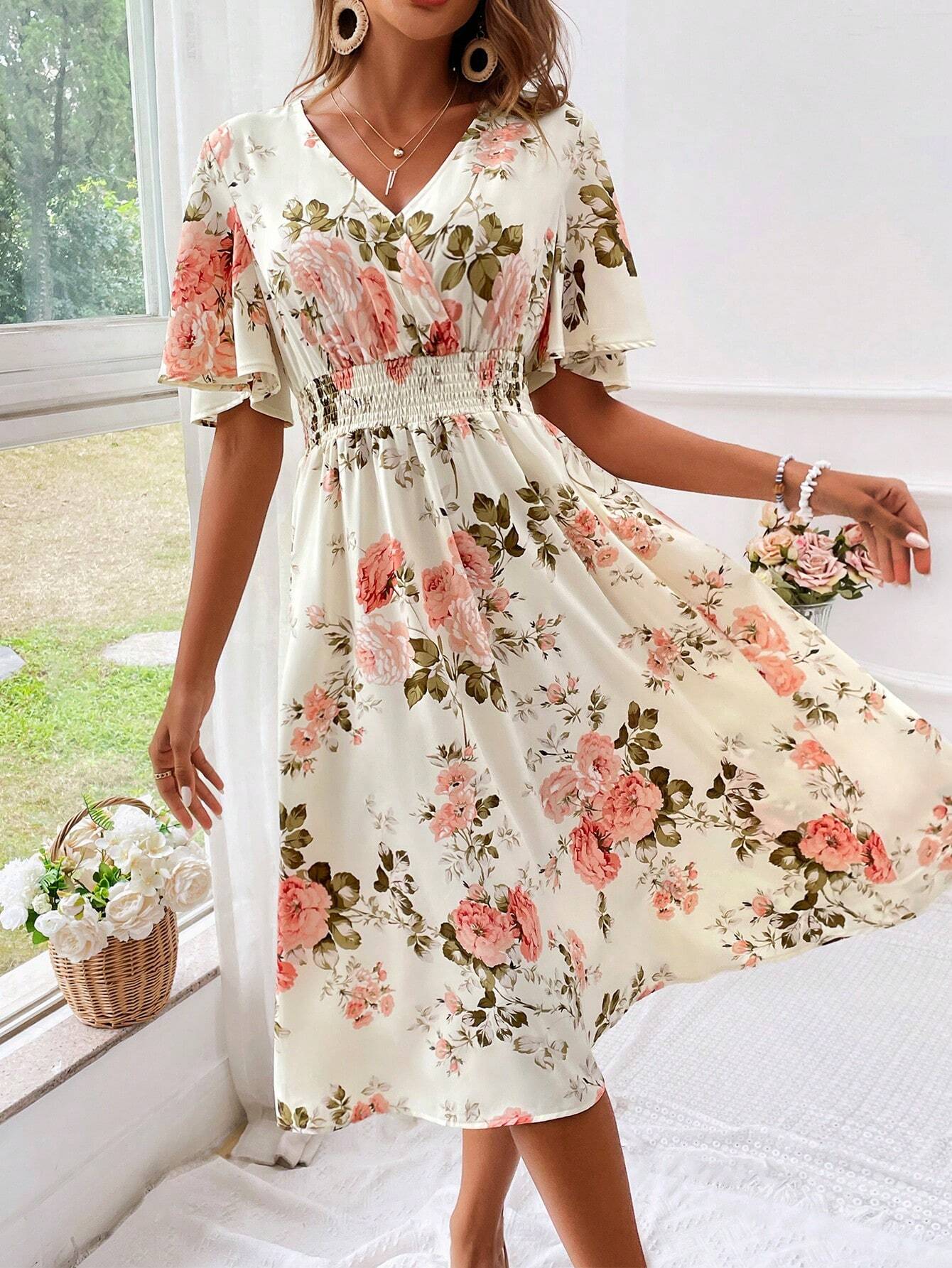 Noemi Grayson | Floral V-Neck Midi Summer Dress for Women