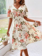 Noemi Grayson | Floral V-Neck Midi Summer Dress for Women