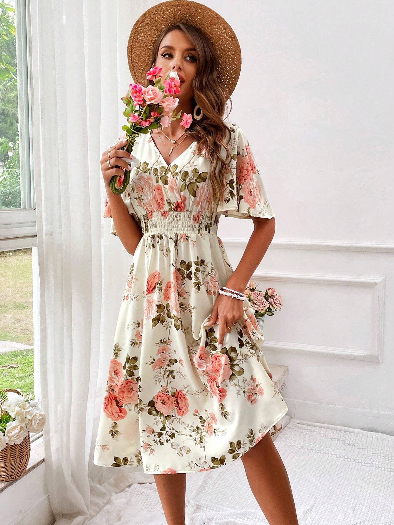 Noemi Grayson | Floral V-Neck Midi Summer Dress for Women