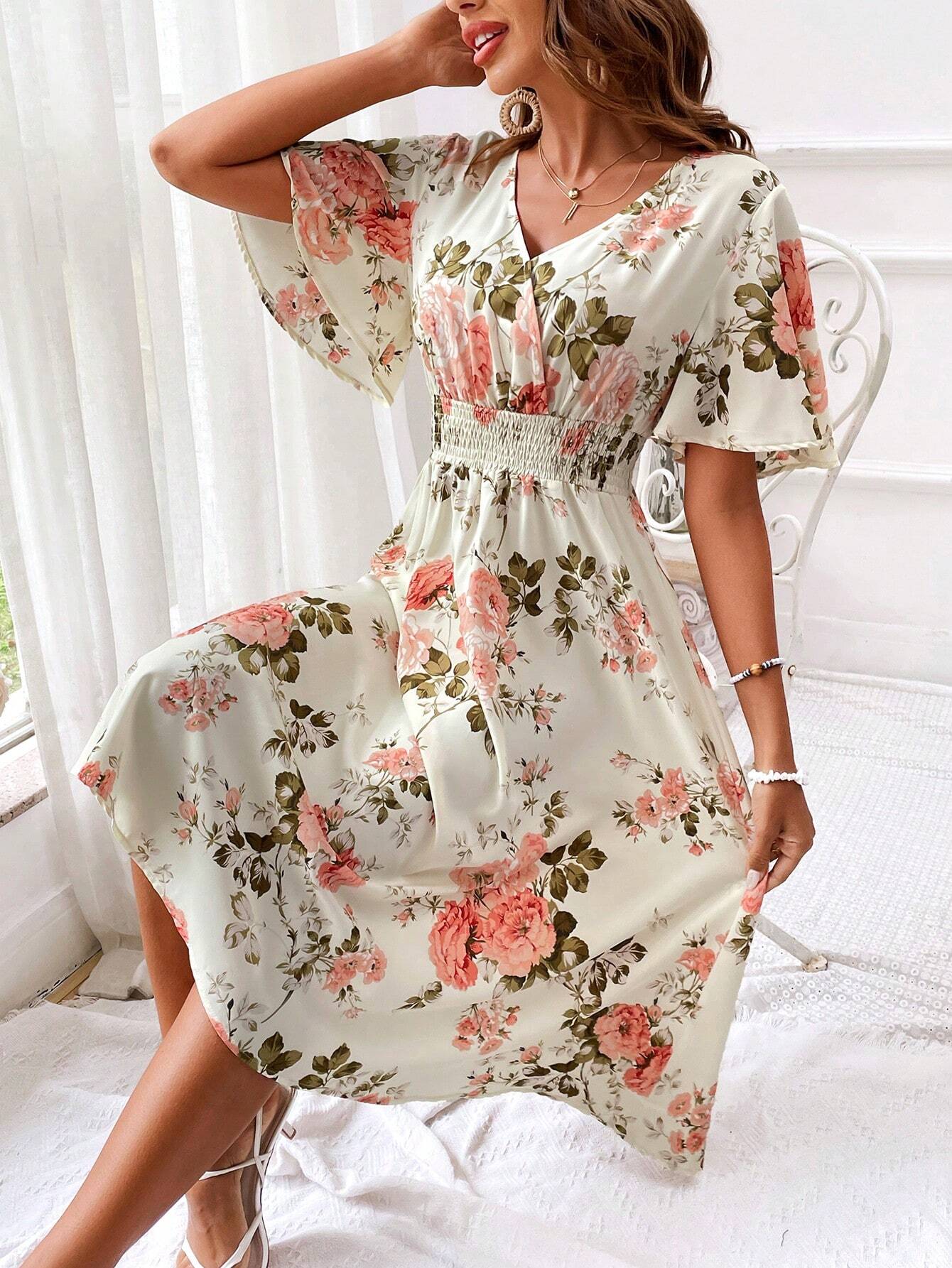 Noemi Grayson | Floral V-Neck Midi Summer Dress for Women
