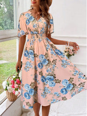Noemi Grayson | Floral V-Neck Midi Summer Dress for Women