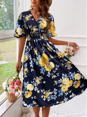 Noemi Grayson | Floral V-Neck Midi Summer Dress for Women