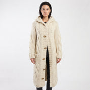 Nora Fenchurch | Manteau cardigan à capuche en maille torsadée épaisse