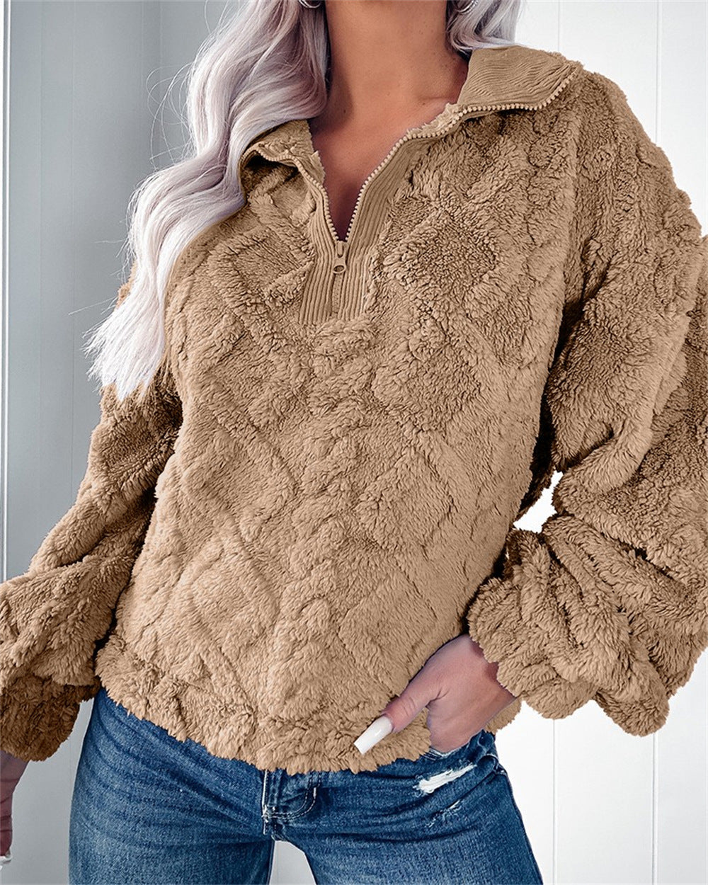 Elspeth Fairholm | Textured Fleece Pullover With Zip Collar