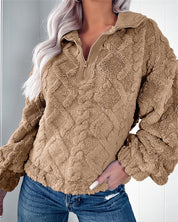 Elspeth Fairholm | Textured Fleece Pullover With Zip Collar