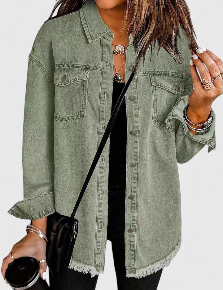 Ivy Sherwood | Oversized Denim Jacket With Frayed Hem