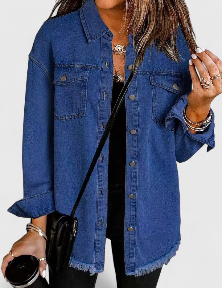 Ivy Sherwood | Oversized Denim Jacket With Frayed Hem