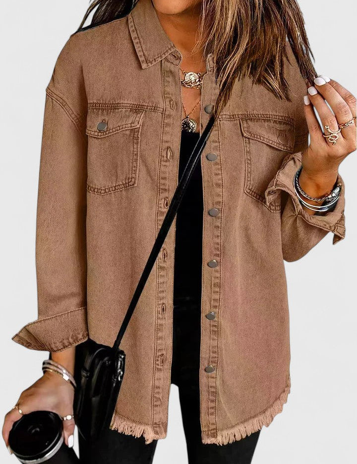 Ivy Sherwood | Oversized Denim Jacket With Frayed Hem